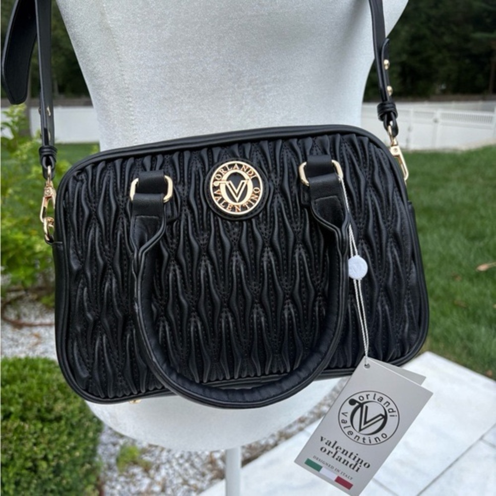 Valentino Orlandi Black Leather Italian Designer Top Handle Crossbody Bag NWT
